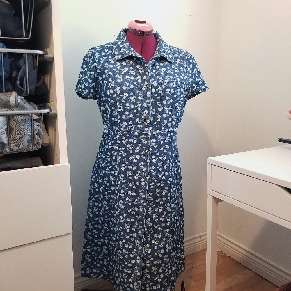 Blue floral denim dress